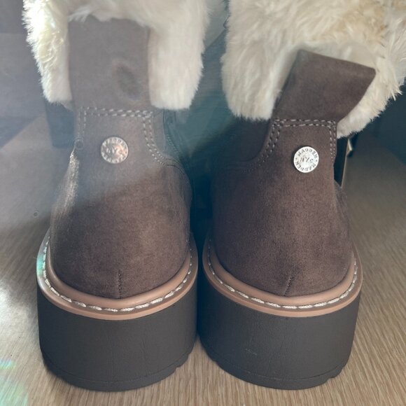 BNWT Madden NYC Faux Fur Cuff Lace Up Booties (8) in coffee tan / cream lining - Picture 5 of 10